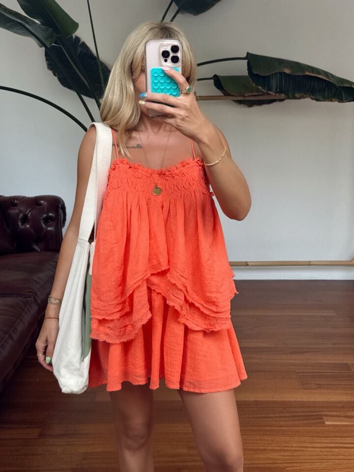 TURUNCU ASKILI BLUZ ETEK İTHAL TAKIM