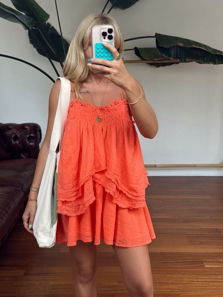 TURUNCU ASKILI BLUZ ETEK İTHAL TAKIM