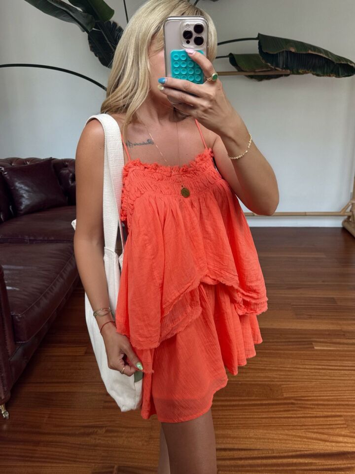 TURUNCU ASKILI BLUZ ETEK İTHAL TAKIM