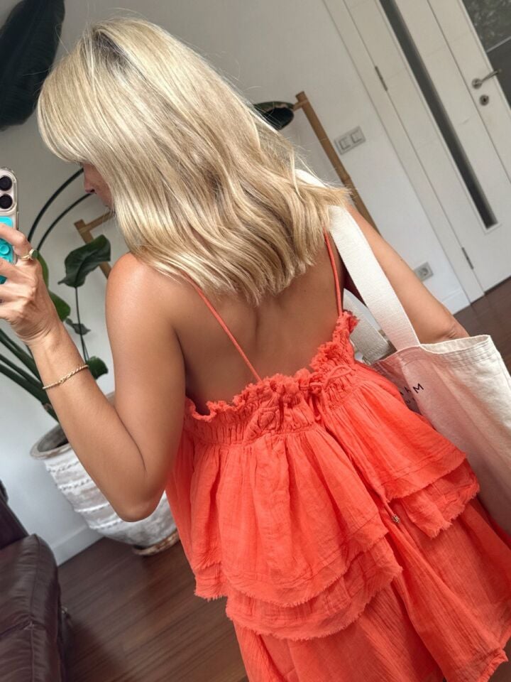 TURUNCU ASKILI BLUZ ETEK İTHAL TAKIM