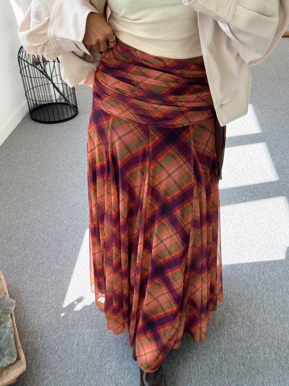 EKOSE DESENLİ TÜL ASTARLI MAXI ETEK