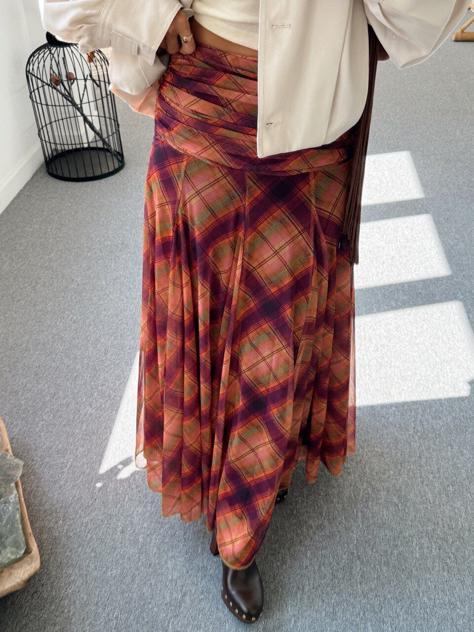 EKOSE DESENLİ TÜL ASTARLI MAXI ETEK