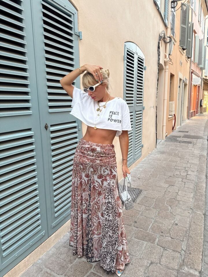 ÇİÇEK DESEN BELİ LASTİKLİ MAXI ETEK