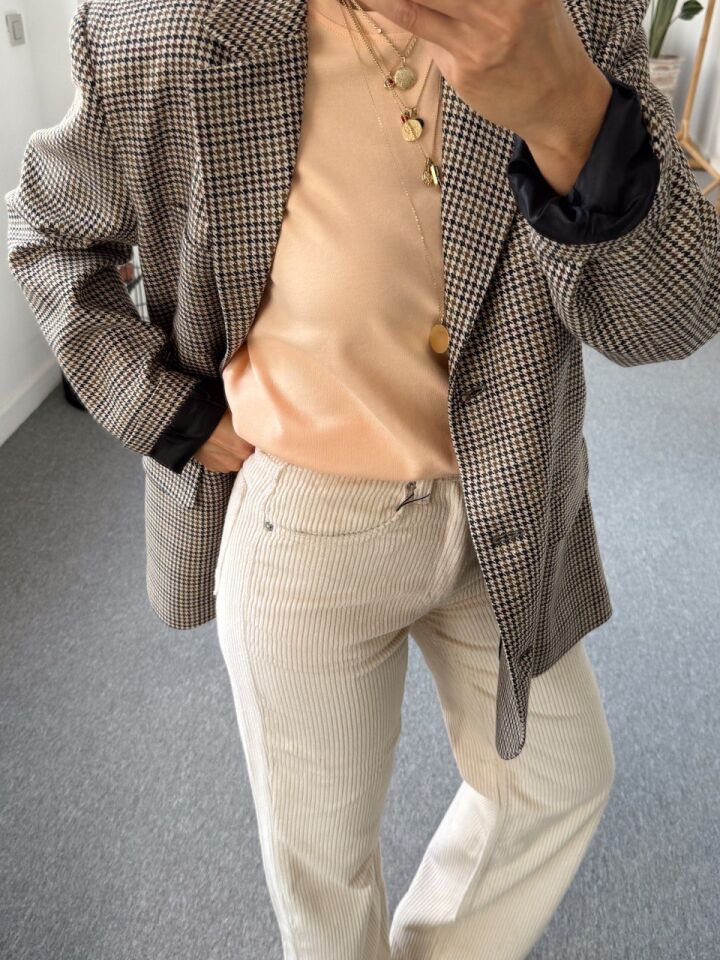 EKRU FİTİLLİ KADİFE STRAIGHT PANTOLON