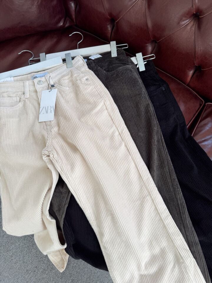 EKRU FİTİLLİ KADİFE STRAIGHT PANTOLON