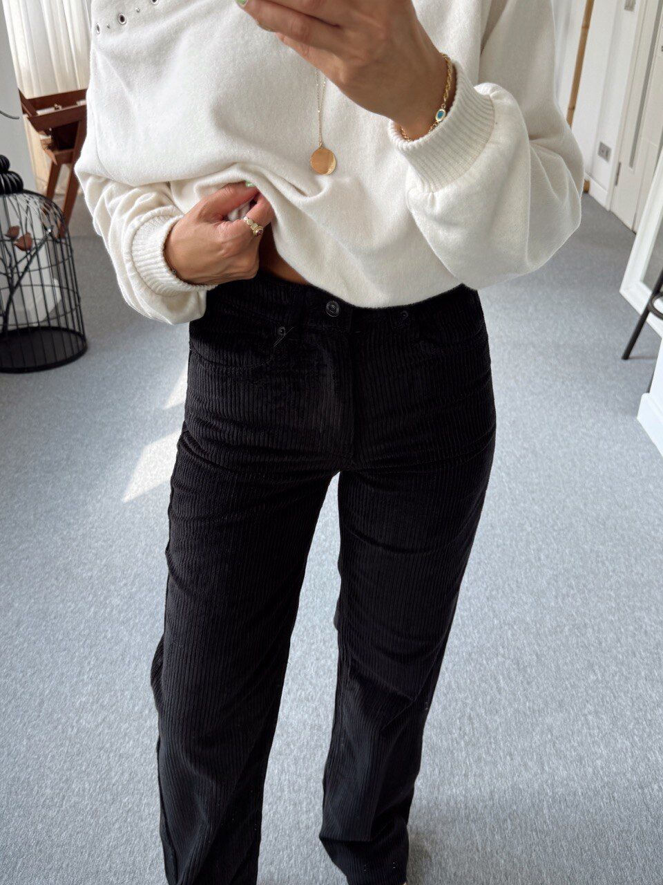 SİYAH FİTİLLİ KADİFE STRAIGHT PANTOLON