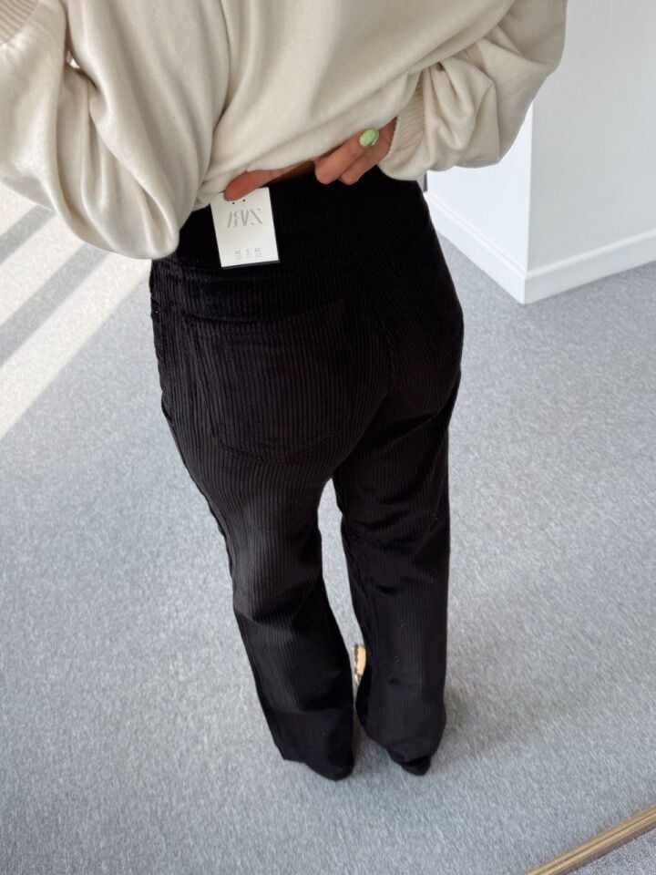 SİYAH FİTİLLİ KADİFE STRAIGHT PANTOLON