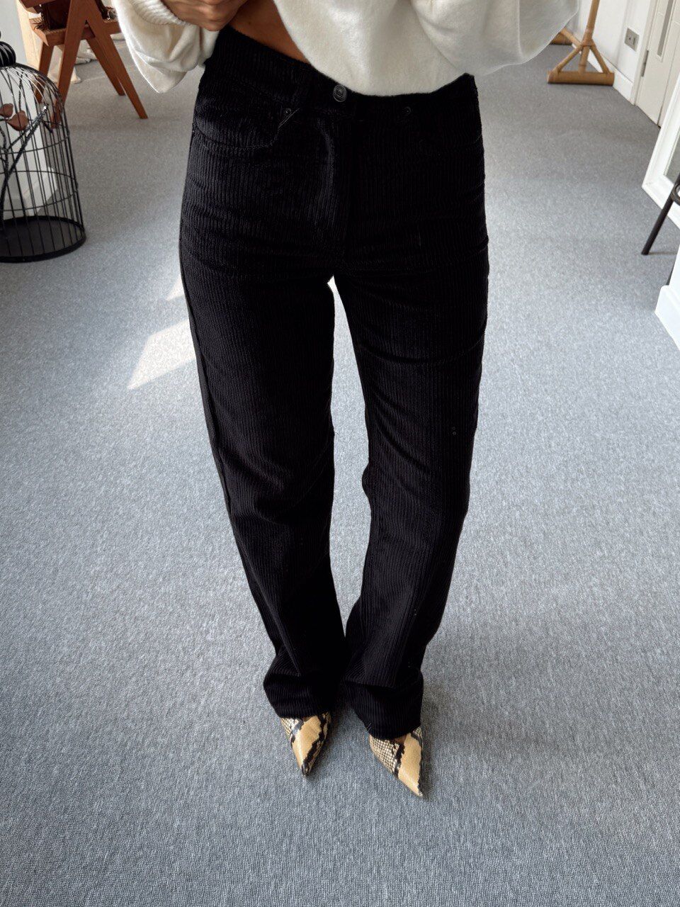 SİYAH FİTİLLİ KADİFE STRAIGHT PANTOLON