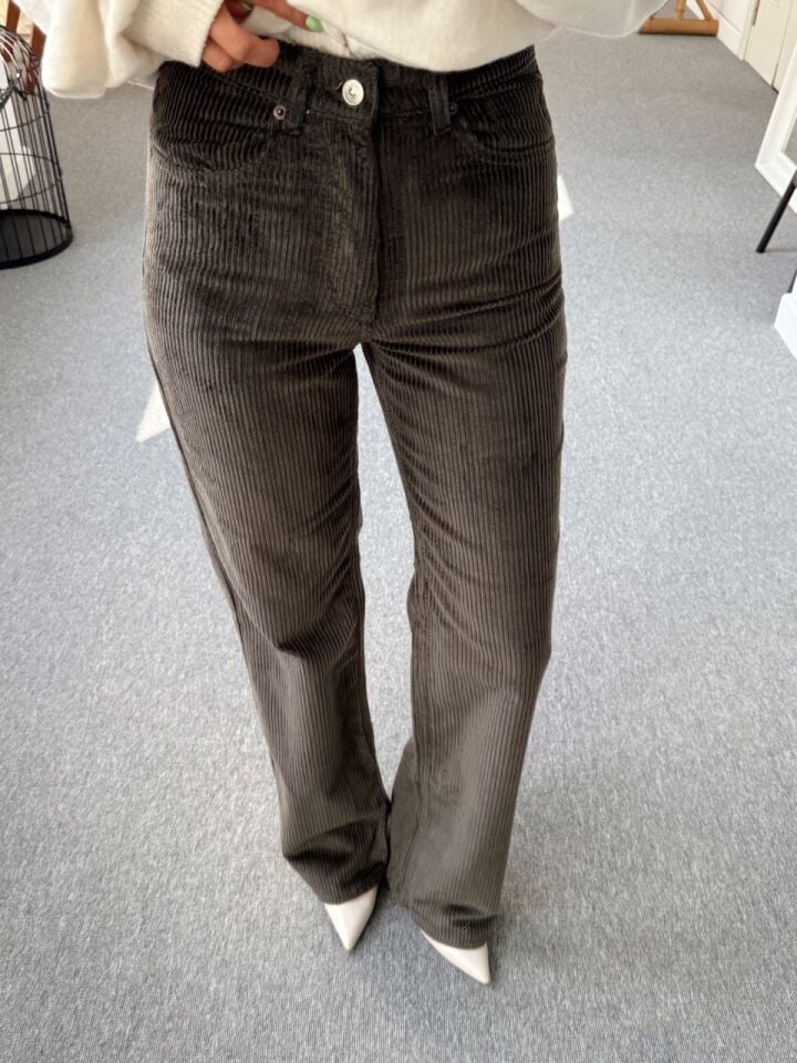 HAKİ FİTİLLİ KADİFE STRAIGHT PANTOLON