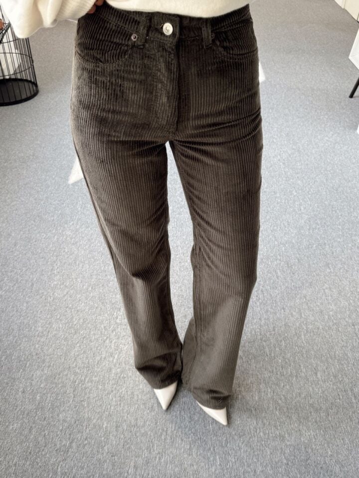 HAKİ FİTİLLİ KADİFE STRAIGHT PANTOLON