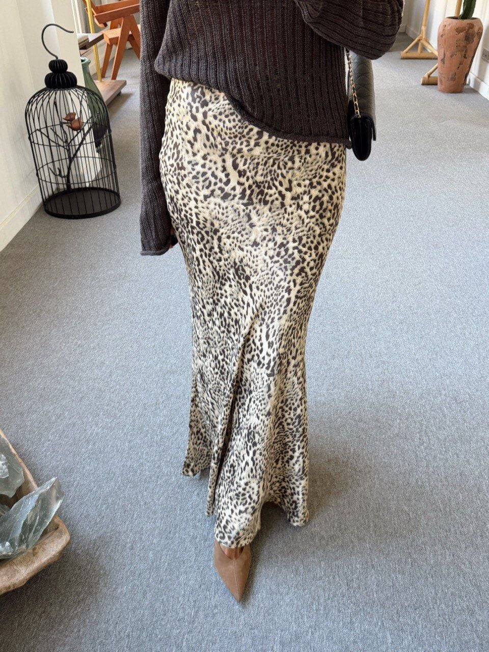 LEOPAR DESENLİ MAXİ SATEN ETEK