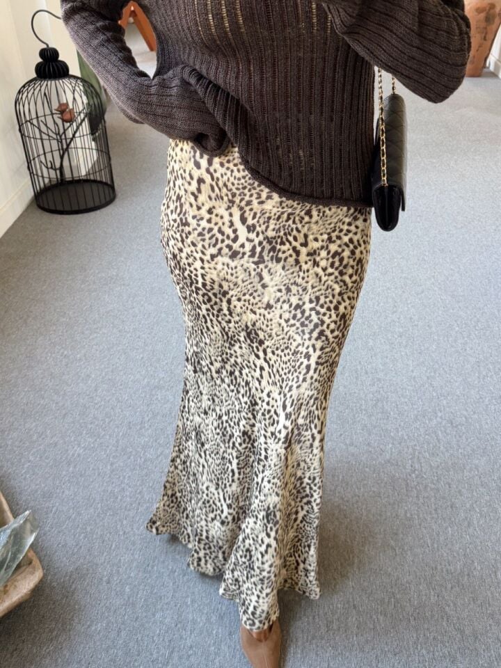 LEOPAR DESENLİ MAXİ SATEN ETEK