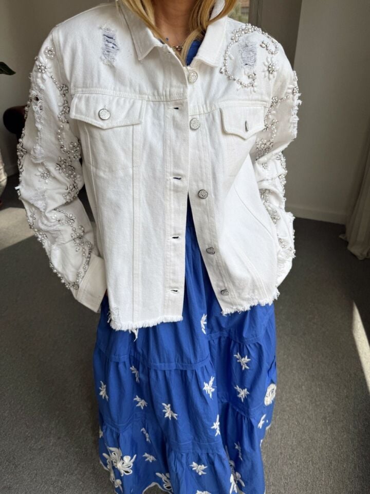 BEYAZ TAŞ İŞLEMELİ DENIM İTHAL CEKET