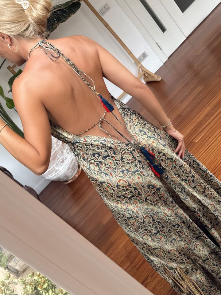 KAHVE ŞAL DESENLİ İTHAL ELBİSE