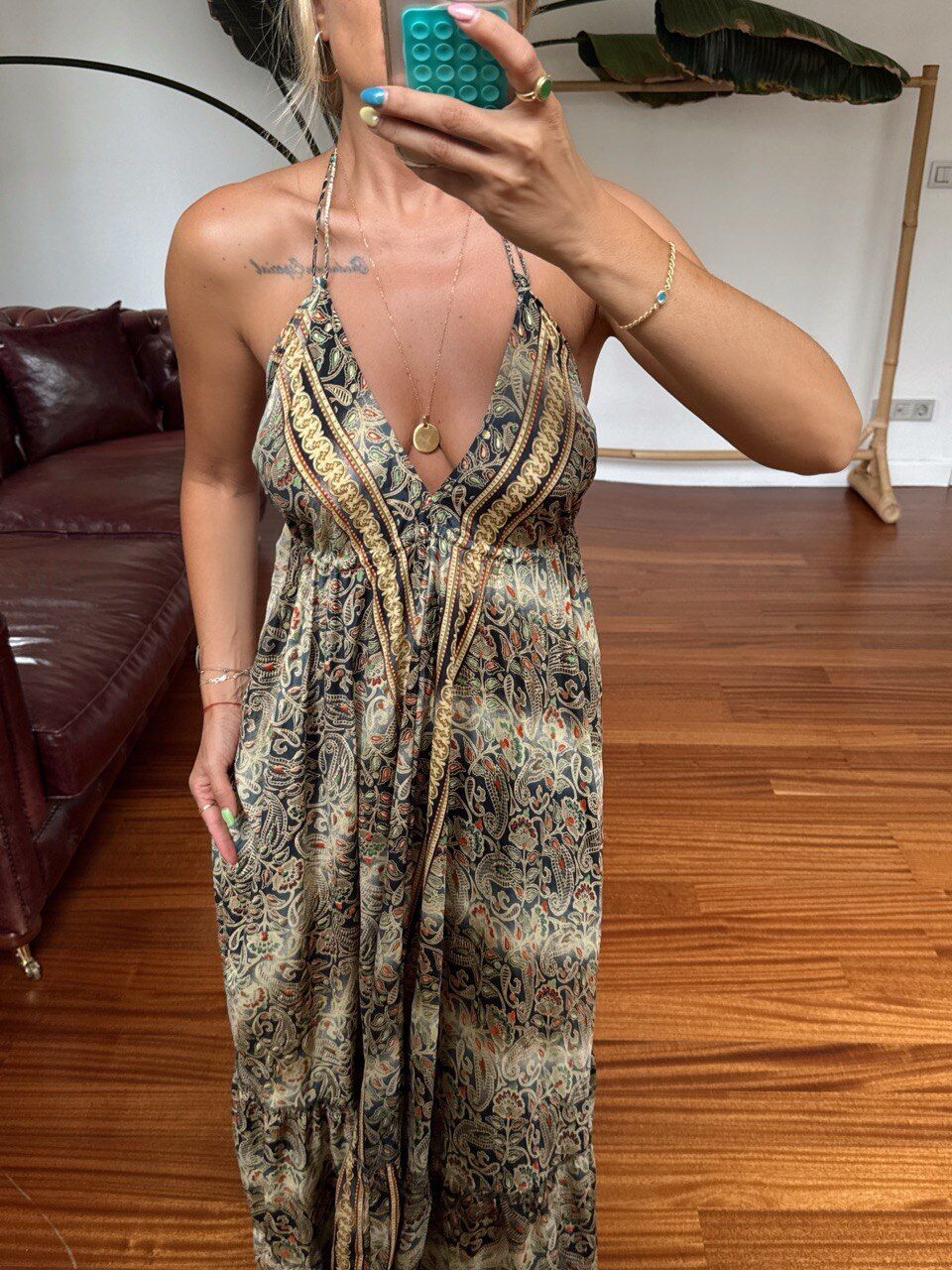 KAHVE ŞAL DESENLİ İTHAL ELBİSE