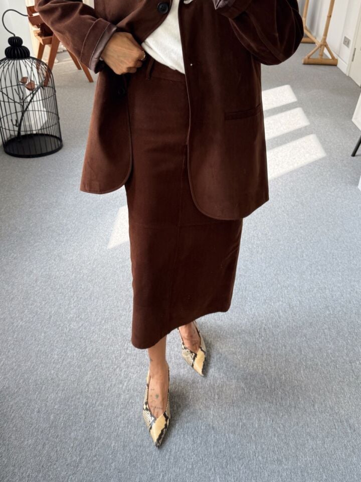 KAHVE NUBUK MİDİ ETEK