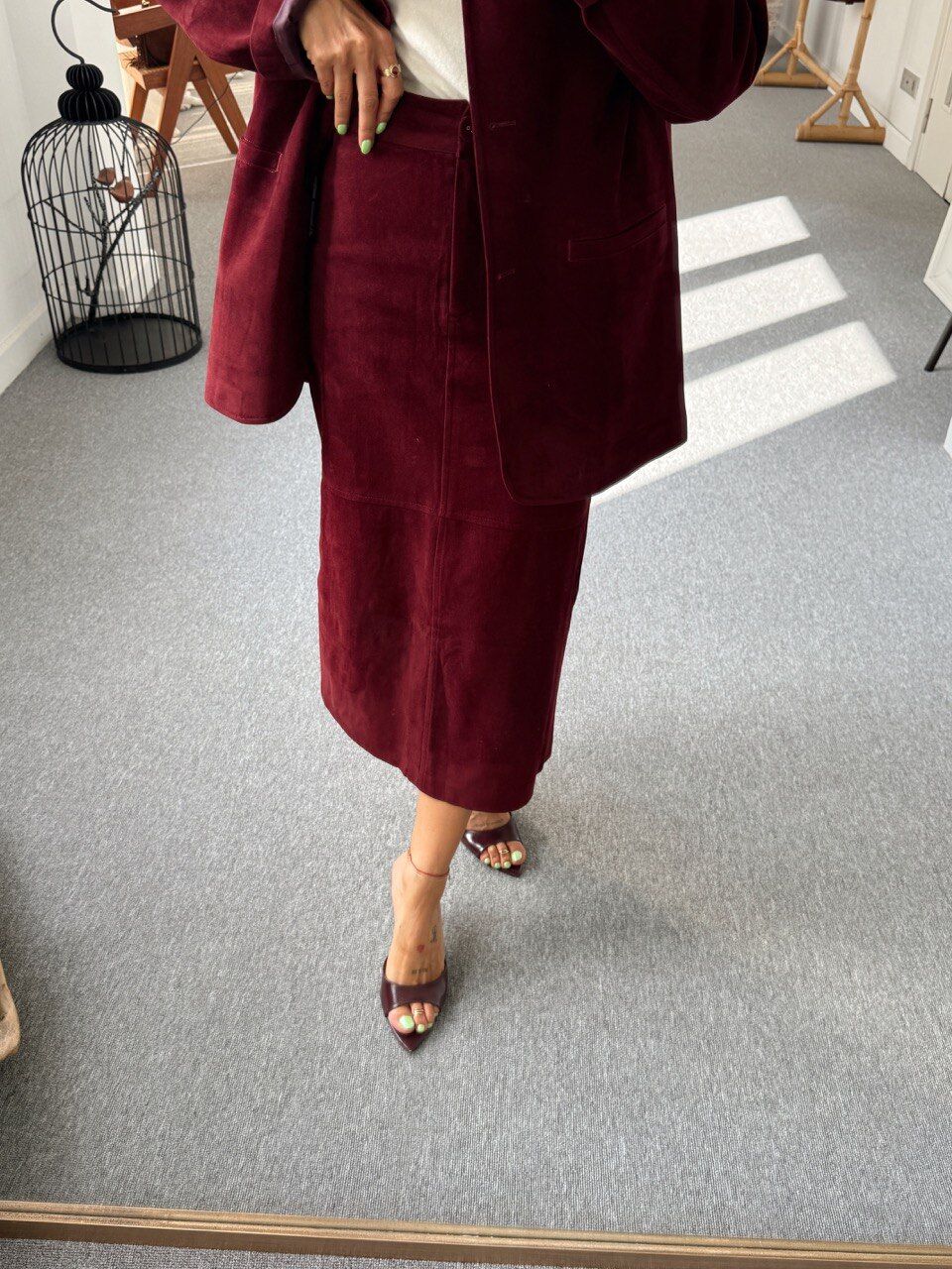 BORDO NUBUK MİDİ ETEK