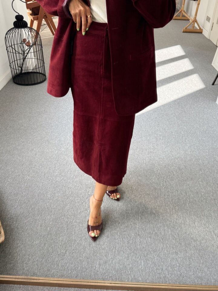 BORDO NUBUK MİDİ ETEK