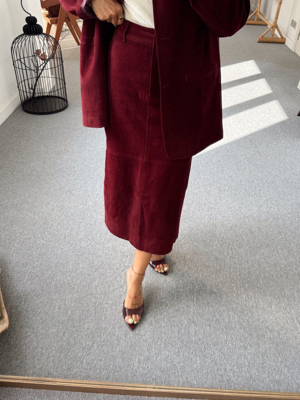 BORDO NUBUK MİDİ ETEK