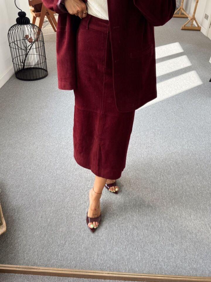 BORDO NUBUK MİDİ ETEK