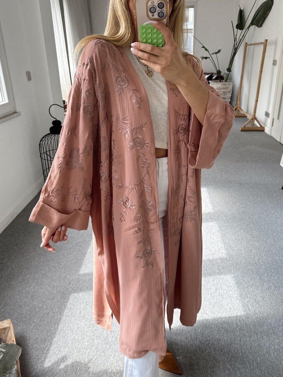 GÜL KURUSU NAKIŞLI İTHAL KİMONO