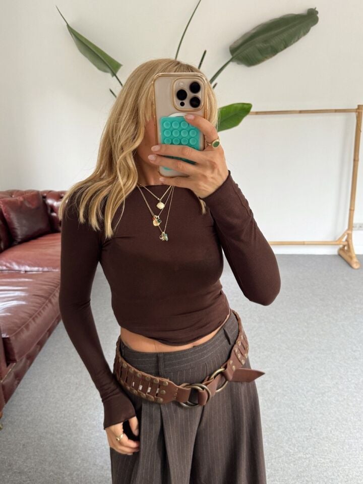 KAHVE KAŞMİR KAYIK YAKA BASIC