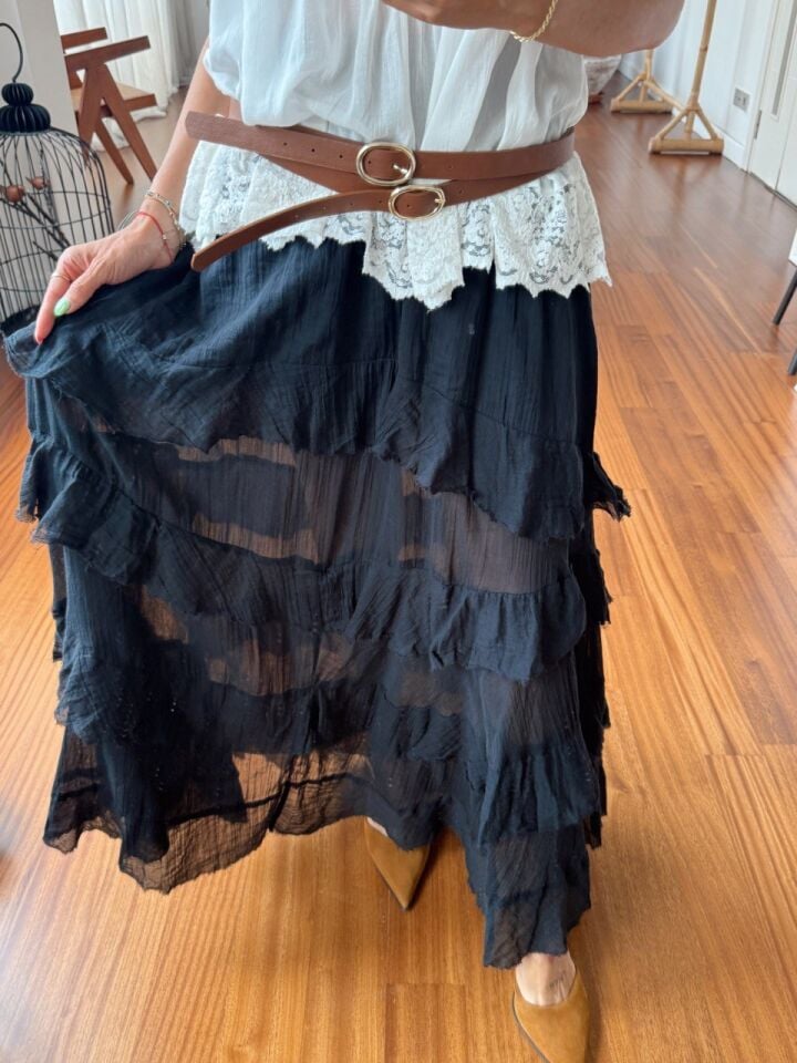 SİYAH MÜSLİN KUMAŞ MAXI İTHAL ETEK