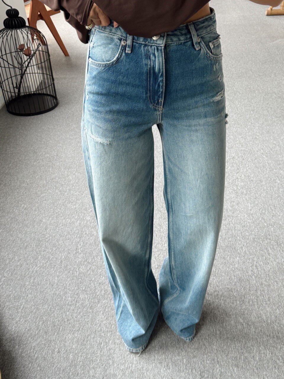 YIKAMALI YIRTIK DETAY DENIM PANTOLON