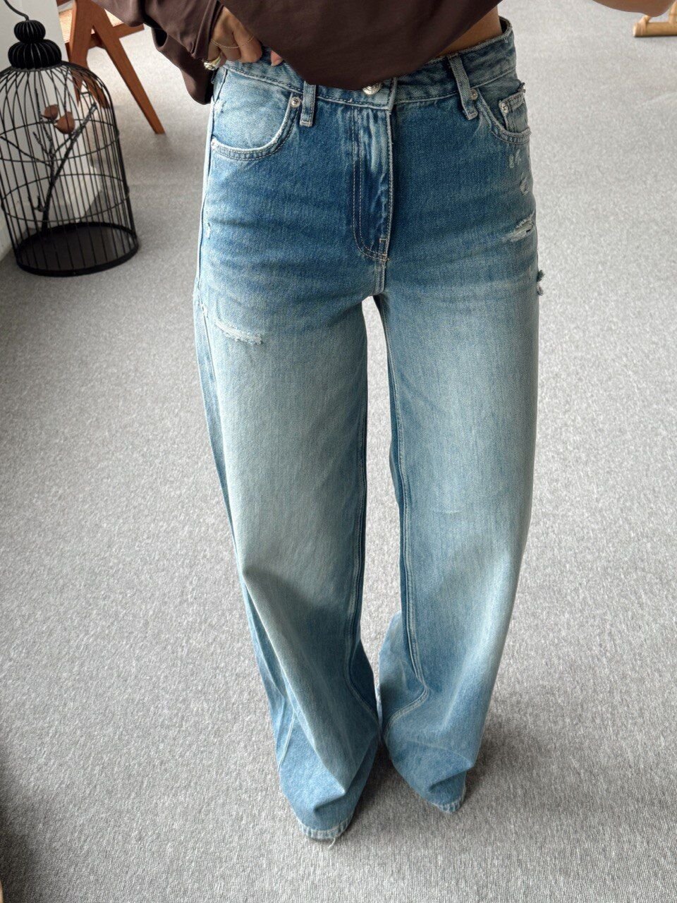 YIKAMALI YIRTIK DETAY DENIM PANTOLON