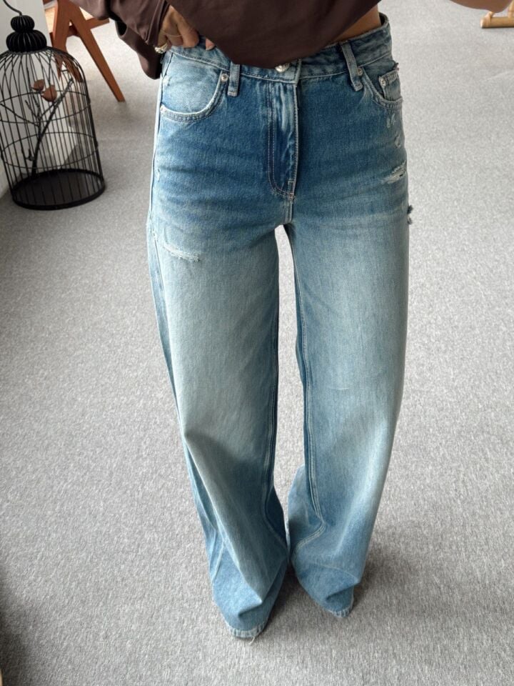 YIKAMALI YIRTIK DETAY DENIM PANTOLON