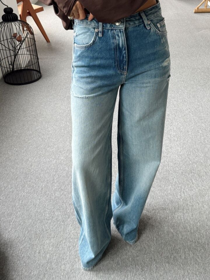 YIKAMALI YIRTIK DETAY DENIM PANTOLON