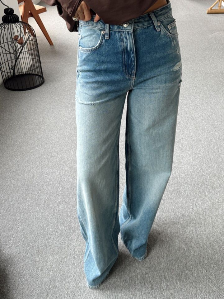 YIKAMALI YIRTIK DETAY DENIM PANTOLON