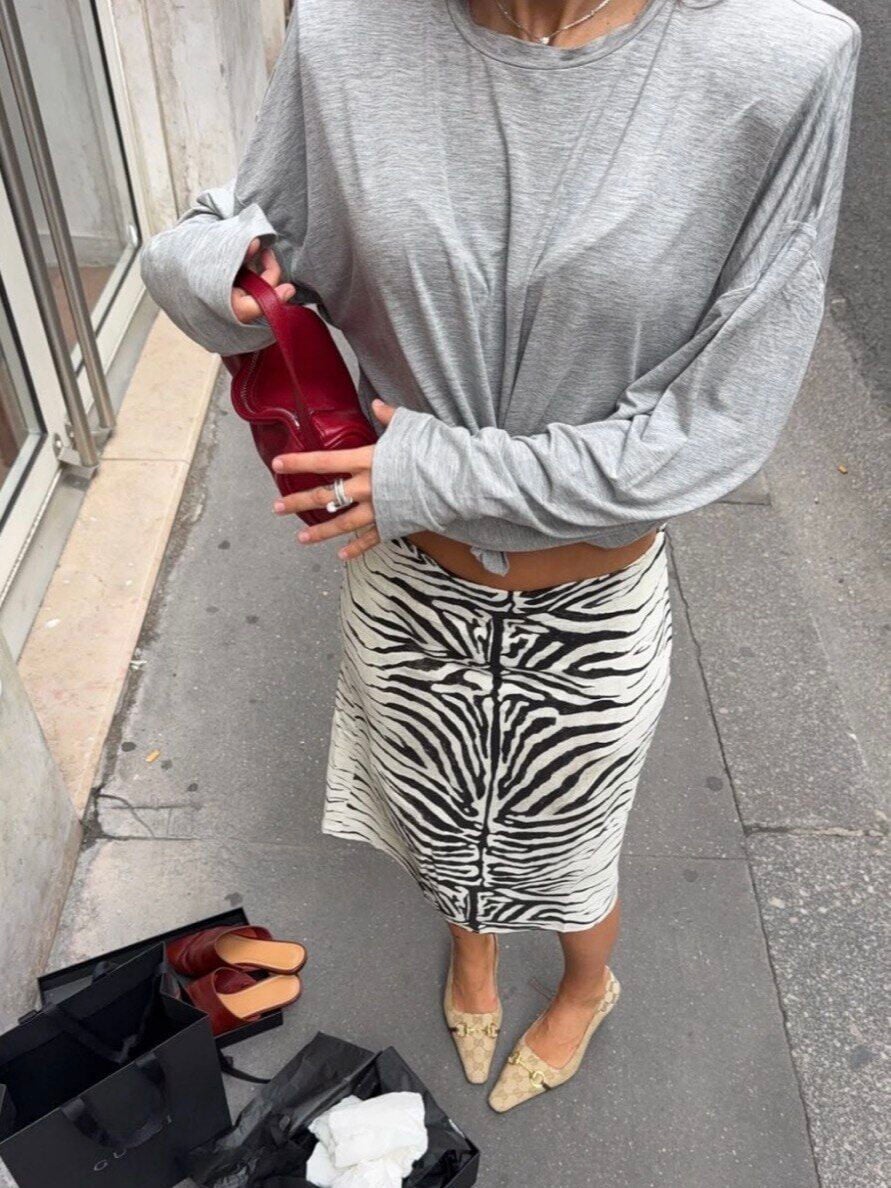 ZEBRA DESENLİ SATEN MİDİ ETEK