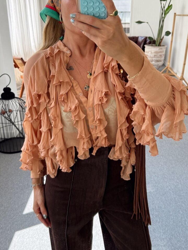 CAMEL FIRFIRLI ŞİFON İTHAL BLUZ