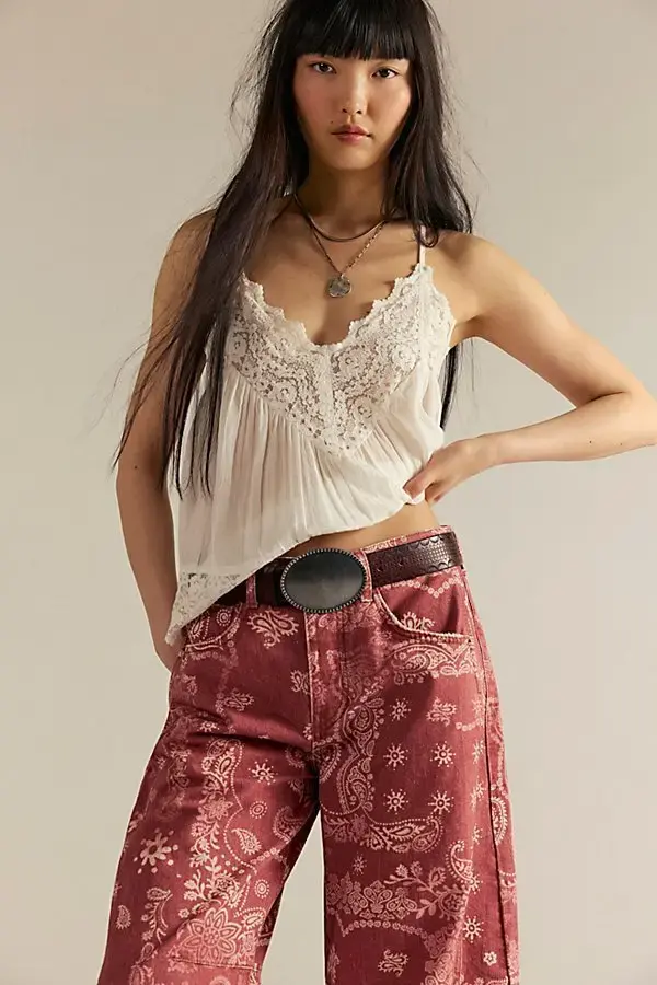 BORDO ETNİK DESENLİ BARREL JEAN