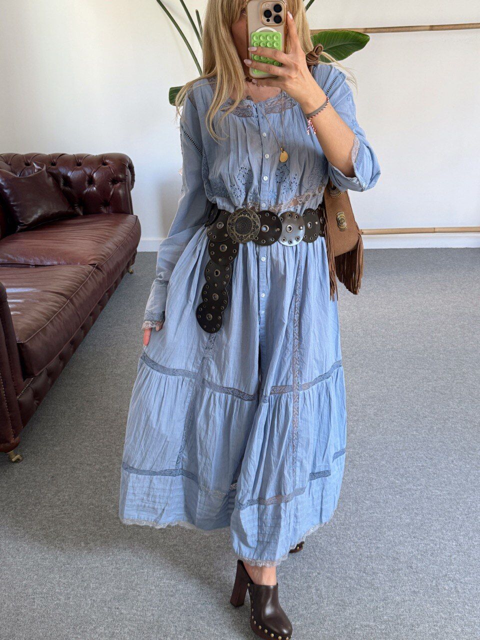 MAVİ FİSTO DANTEL İŞLEMELİ İTHAL TUNİK ELBİSE