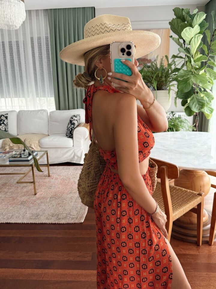 KİREMİT DESENLİ BEACHWEAR TAKIM