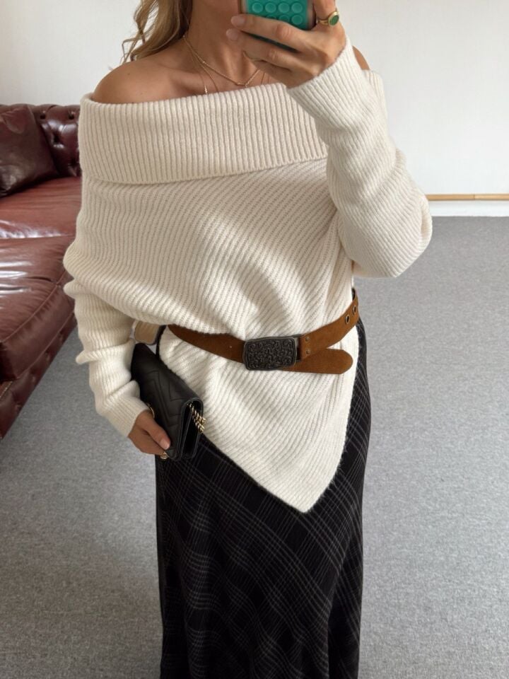 EKRU ASİMETRİK KAZAK