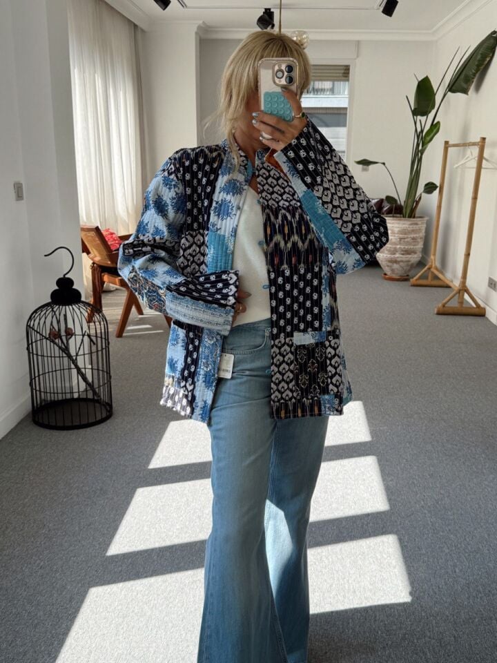 MAVİ DESENLİ ÇİFT TARAFLI İTHAL CEKET