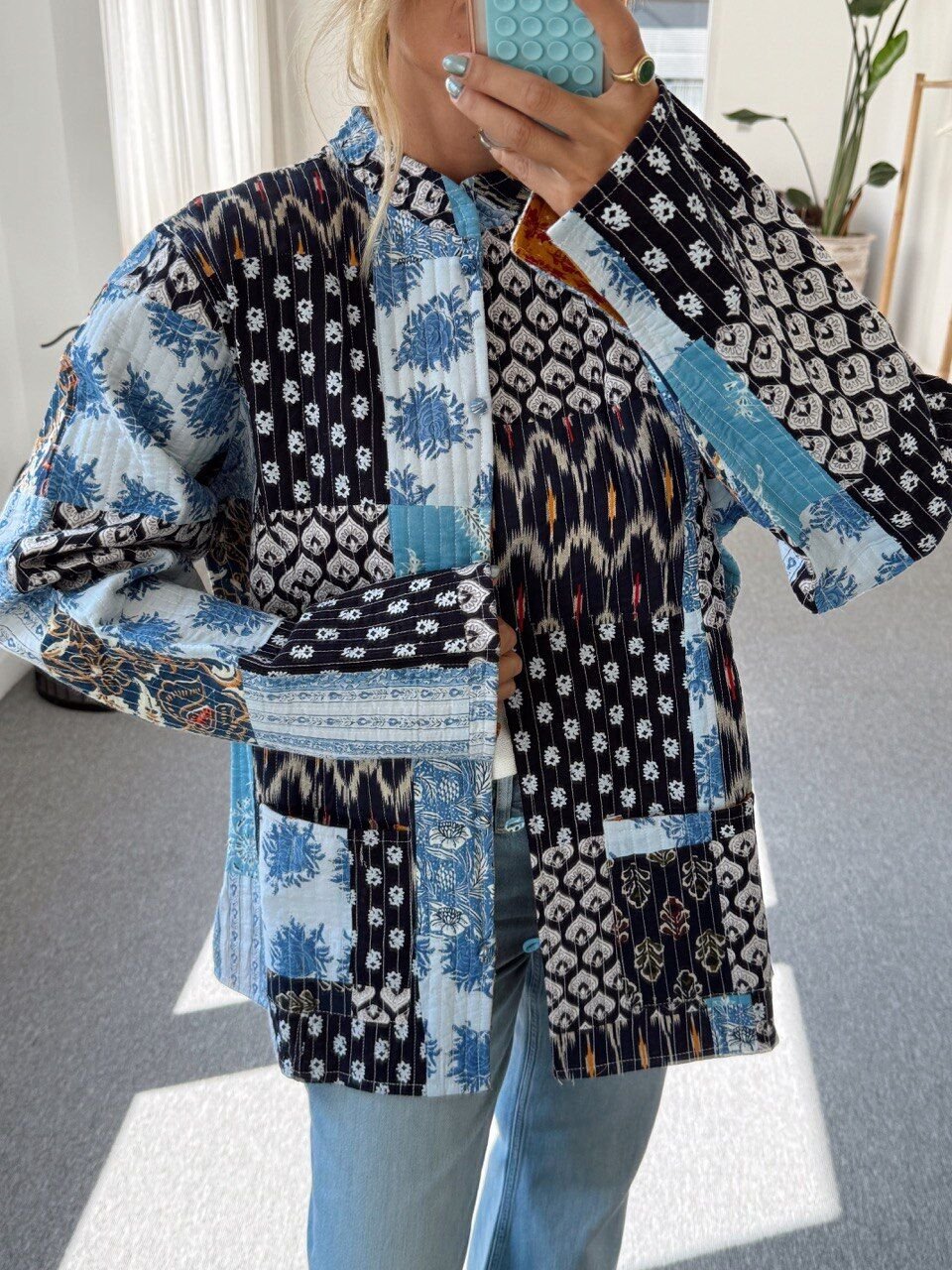 MAVİ DESENLİ ÇİFT TARAFLI İTHAL CEKET