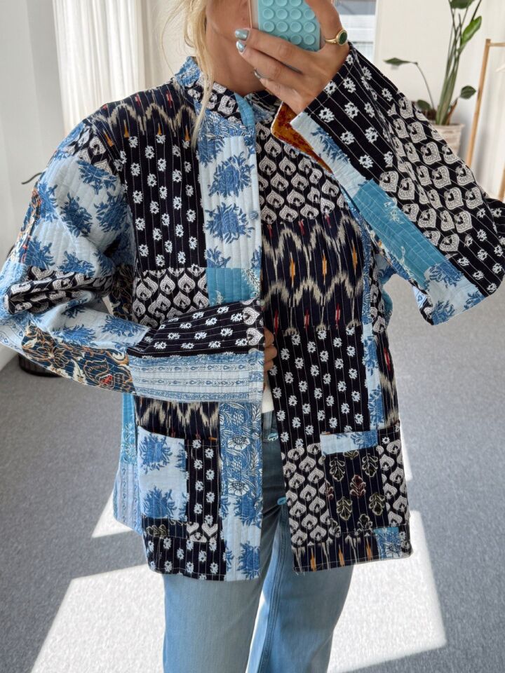 MAVİ DESENLİ ÇİFT TARAFLI İTHAL CEKET