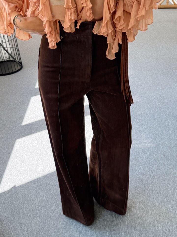 KAHVE DİKİŞ DETAY NUBUK PANTOLON