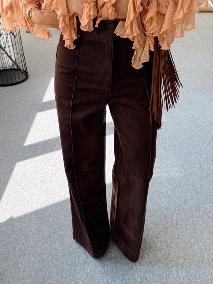 KAHVE DİKİŞ DETAY NUBUK PANTOLON