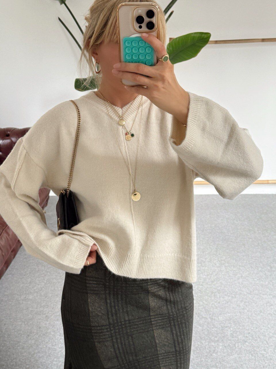 KREM DİKİŞ DETAY BİSİKLET YAKA TRİKO