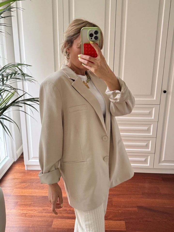 BEJ OVERSIZE ASTARLI BLAZER CEKET