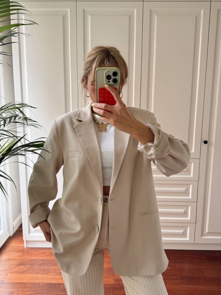 BEJ OVERSIZE ASTARLI BLAZER CEKET