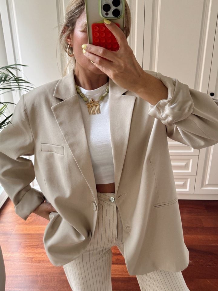 BEJ OVERSIZE ASTARLI BLAZER CEKET