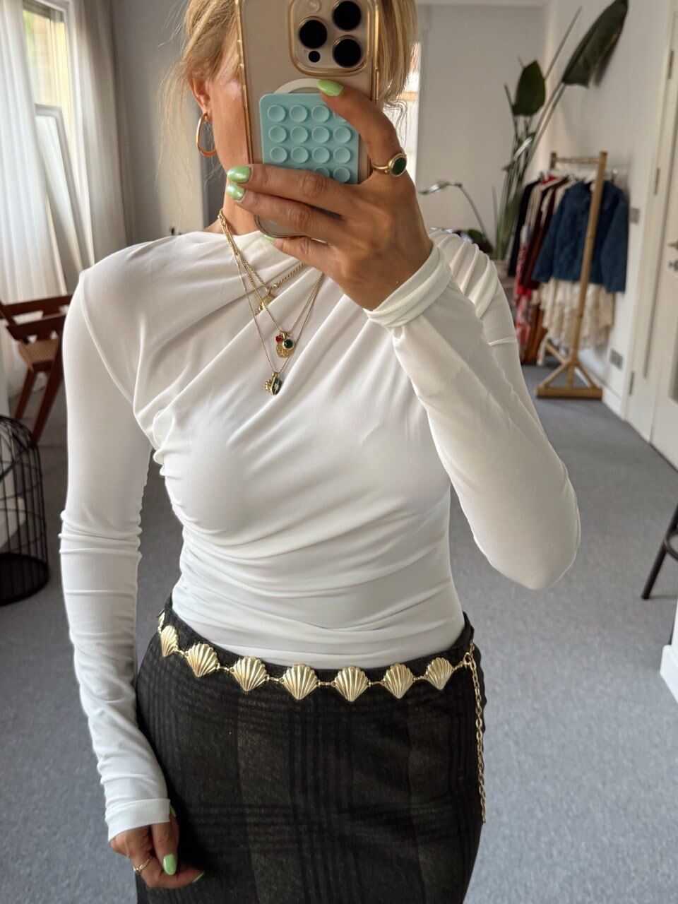 EKRU DRAPELİ ASİMETRİK BODY