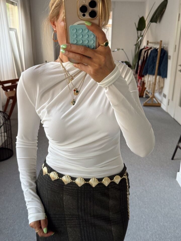 EKRU DRAPELİ ASİMETRİK BODY