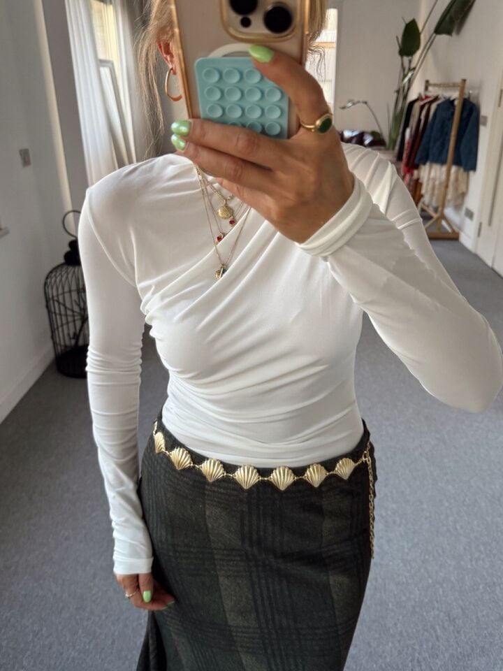 EKRU DRAPELİ ASİMETRİK BODY